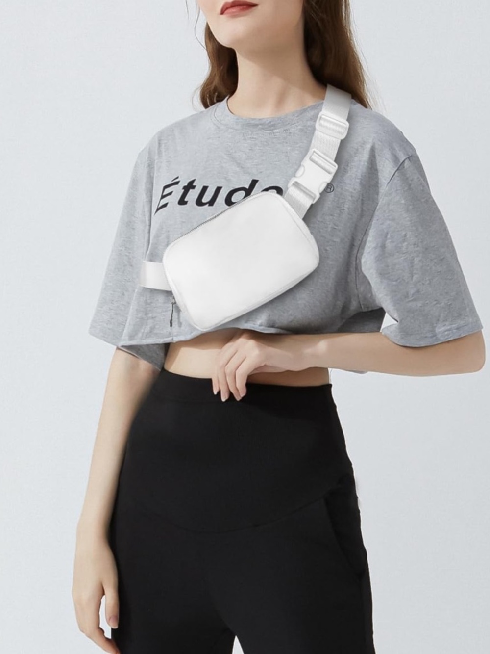 Minimalist White Fanny Pack Sling Crossbody Bag with Adjustable Strap